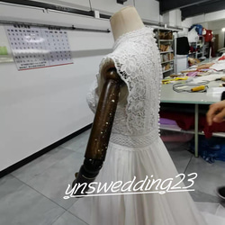 ウェディングドレス   ホワイト  3D立体レース刺繍  前撮り  トレーン  二次会   花嫁 7枚目の画像