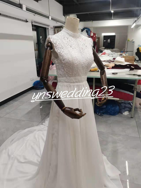 ウェディングドレス   ホワイト  3D立体レース刺繍  前撮り  トレーン  二次会   花嫁 3枚目の画像