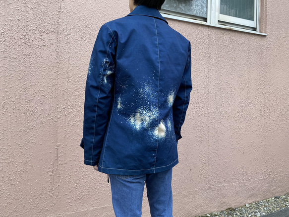 藍染めチェスタージャケット「龍雲」抜染 濃淡染め技法 『一点物』 8枚目の画像