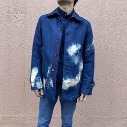 藍染めチェスタージャケット「龍雲」抜染 濃淡染め技法 『一点物』 9枚目の画像