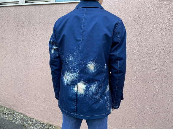 藍染めチェスタージャケット「龍雲」抜染 濃淡染め技法 『一点物』 3枚目の画像