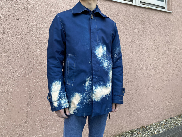 藍染めチェスタージャケット「龍雲」抜染 濃淡染め技法 『一点物』 2枚目の画像