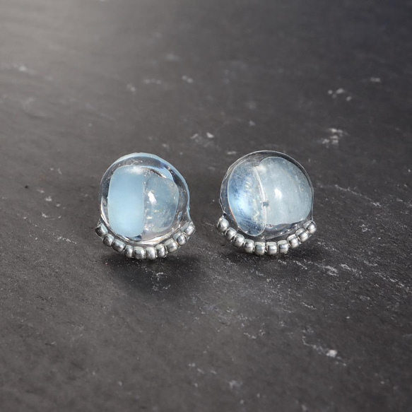 海藍寶♢Tutu♢耳環銀珠天然石樹脂原石 第6張的照片