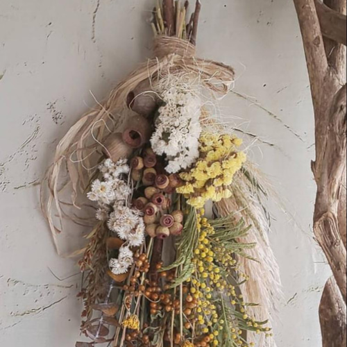 専用＊ミモザ＆ベルガムナッツ　ドライフラワースワッグ ミモザ&ベルガムナッツ ドライフラワースワッグ スワッグ fu.wa.ran