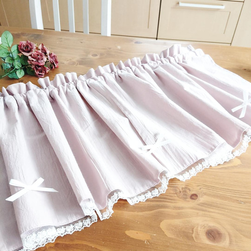 ダスティピンクコットン♪ミニリボン3カフェカーテン 114cm×38cm