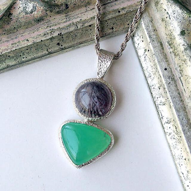 爽やかグリーン エレスチャル ＋ クリソプレーズ ペンダント 一点物 天然石ジュエリー