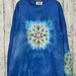 タイダイ染め 長袖Tシャツ　Lサイズ 　曼荼羅 　ブルー　HIPPIES DYE新作　 HD15-52 1枚目の画像