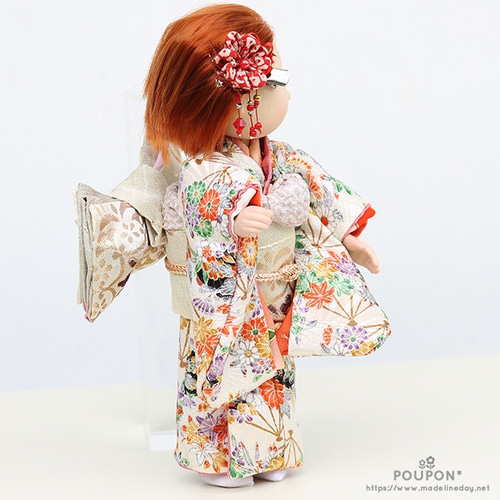 マドレーヌちゃんドール着物☆正絹縮緬貝桶小花尽くし晴れ着＋鳥の子色