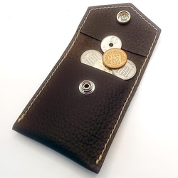 本革 携帯 灰皿 シボ牛革 ダークブラウン 小銭入れ カードケース オリジナル ハンドメイド レザークラフト 6枚目の画像