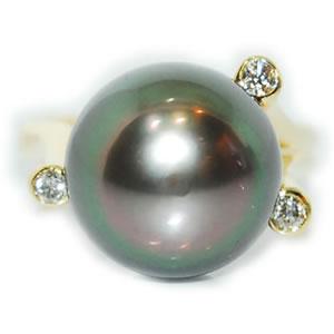 K18YG 南洋黒蝶タヒチパール-13.5mmアップ ダイヤモンド-0.14ct デザイン リング 108,900円
