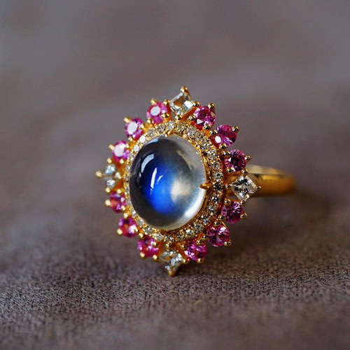 10号】スリランカ産ルビー＆ブルーダイヤ18金ホワイトゴールドの指輪