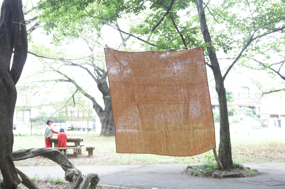 ヘンプ100％(麻)の大きな風呂敷 オレンジ 1枚目の画像