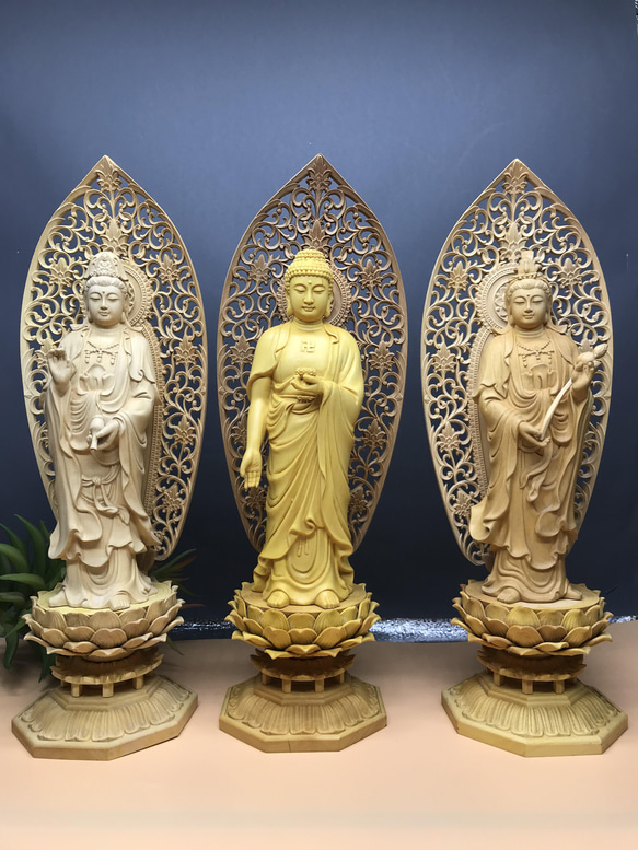 阿弥陀三尊 西方三聖【観音菩薩・阿弥陀如来・勢至菩薩】仏教美術 置物 