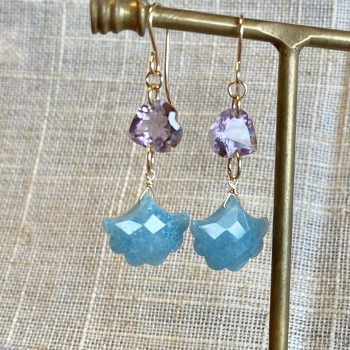 送料無料】14kgf 天然石 トロレアイトとピンクアメジストのピアス  