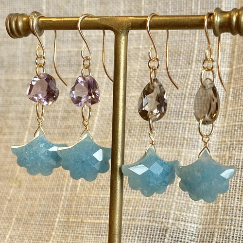 送料無料】14kgf 天然石 トロレアイトとピンクアメジストのピアス  