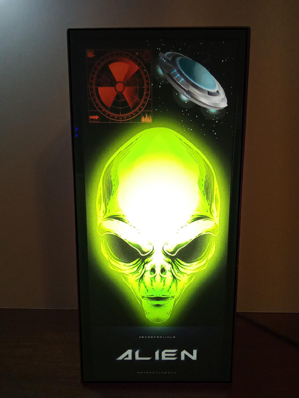 UFO エイリアン 宇宙人 未知との遭遇 ホラー インテリア サイン 看板 置物 雑貨 LED2wayライトBOX 1枚目の画像