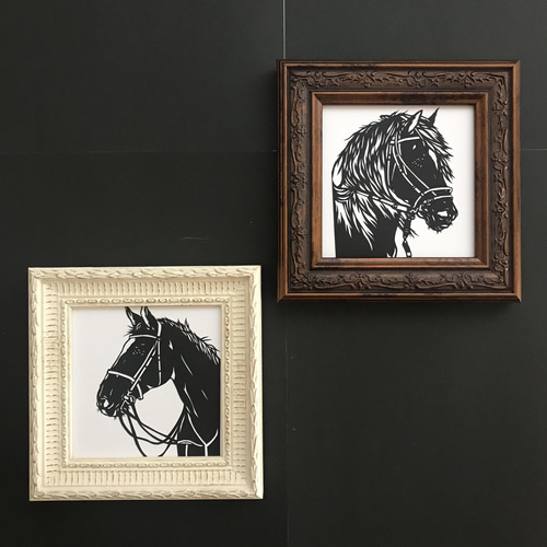 幸せを願う馬 〈ミニ額縁付き作品〉 切り絵 megane041 通販