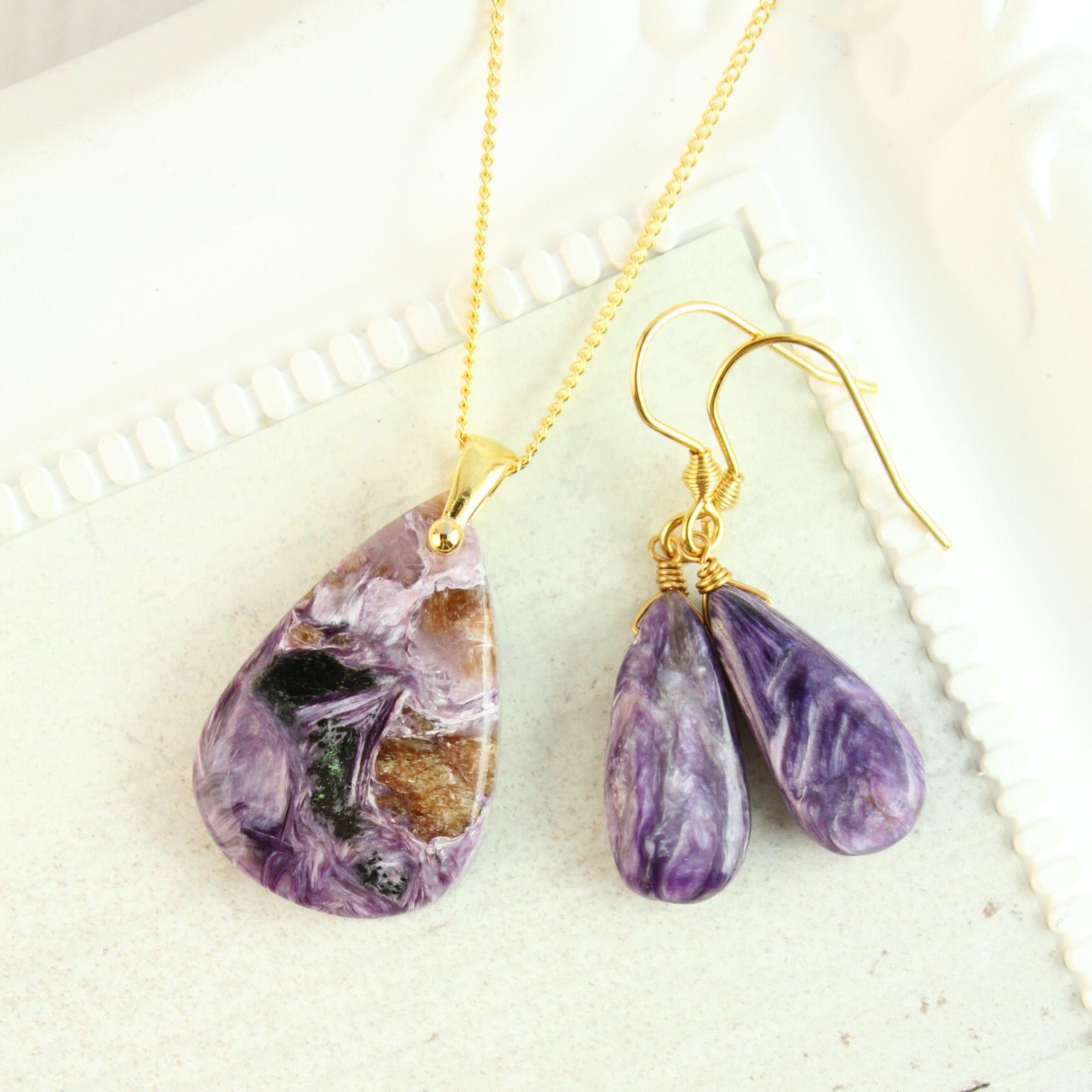 【Creema春の福袋2023】「チャロアイト」ルース ネックレス＆耳飾りギフト