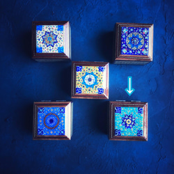 ペルシャの象嵌細工（寄木細工） 小箱　正方形 L （8ｃｍ)【ハータムカーリー032】 10枚目の画像