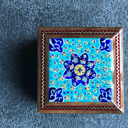 ペルシャの象嵌細工（寄木細工） 小箱　正方形 L （8ｃｍ)【ハータムカーリー032】 9枚目の画像