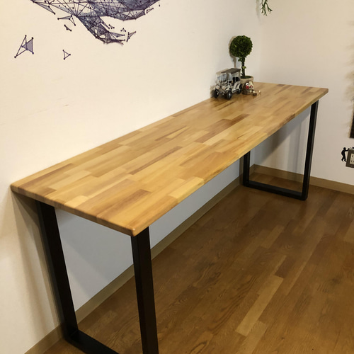 カウンターテーブル ロ型アイアン脚 ロングデスク1800×500×700mm 透明