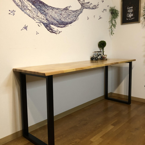カウンターテーブル ロ型アイアン脚 ロングデスク1800×500×700mm 透明