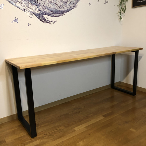 カウンターテーブル ロ型アイアン脚 ロングデスク1800×500×700mm 透明