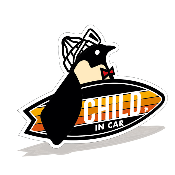 【マグネット】CHILD IN CAR チャイルドインカー カーマグネット サーフペンギン ベビーインカー 1枚目の画像