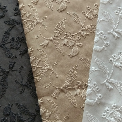 すずらん 刺繍生地《3色セット》各生地幅半分48×50cmづつ 生地 senne