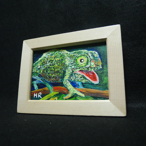 油絵 絵 絵画 油彩 油彩画 ミニ絵画 【カメレオン】 絵画 HR