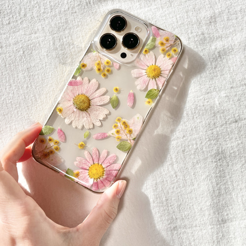 spring breeze/pink】 押し花スマホケース 全機種対応 ソフトケース 
