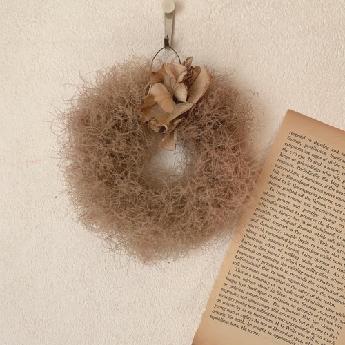 ドライフラワー アンティークなスモークツリーのミニリース リース 葉