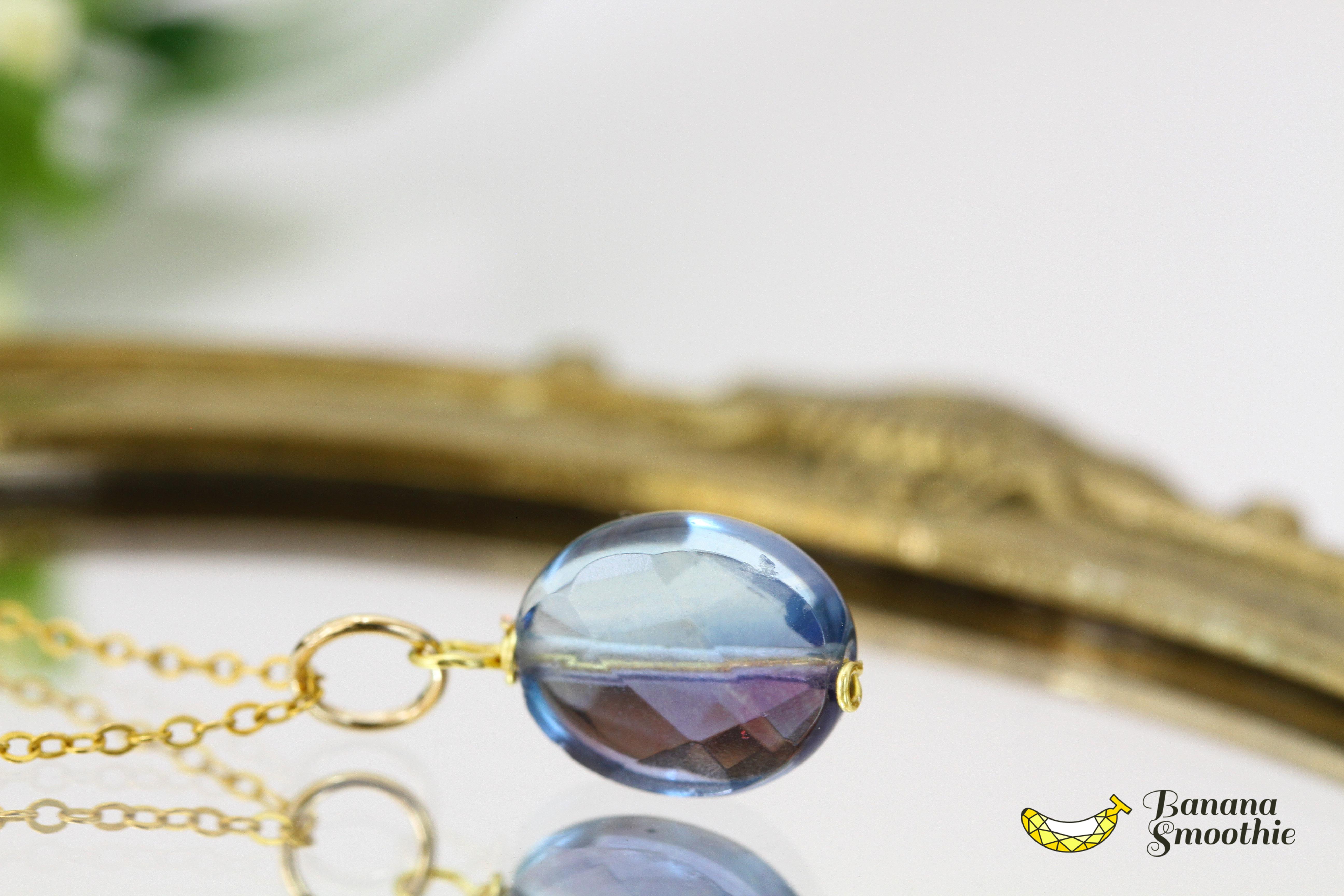 グラデーションが美しい♪ フローライト オーバル型 ブリオレットカット 14kgfネックレス