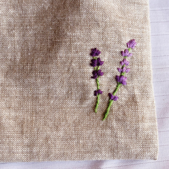 リネンの巾着＆テトラ ハーブのサシェ 2種類 詰替可 リラックス＆防虫 香り 刺繍(エキナセア・ラベンダー・菜の花) 3枚目の画像