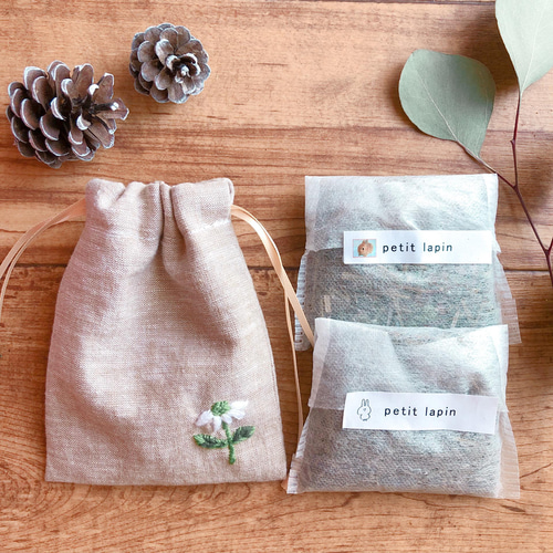 リネンの巾着＆テトラ ハーブのサシェ 2種類 詰替可 リラックス＆防虫