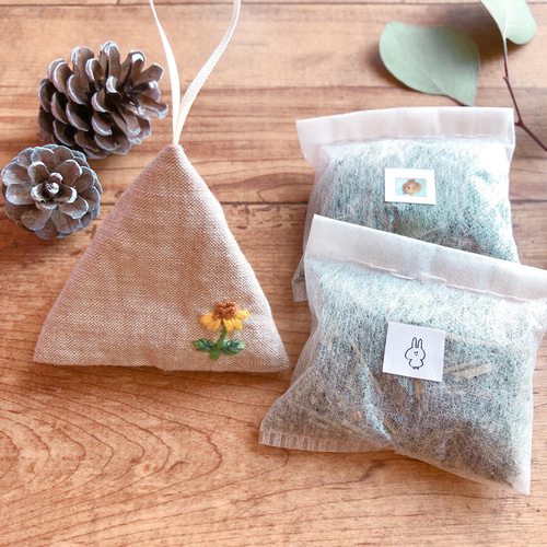 リネンの巾着＆テトラ ハーブのサシェ 2種類 詰替可 リラックス＆防虫