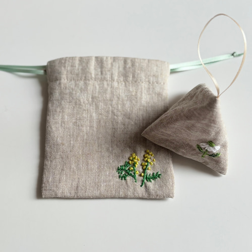 リネンの巾着＆テトラ ハーブのサシェ 2種類 詰替可 リラックス＆防虫