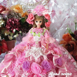 sold K様ご予約品 ベルサイユの薔薇 ローズピンクのラブリースウィートロングトレーンドールドレス 2枚目の画像