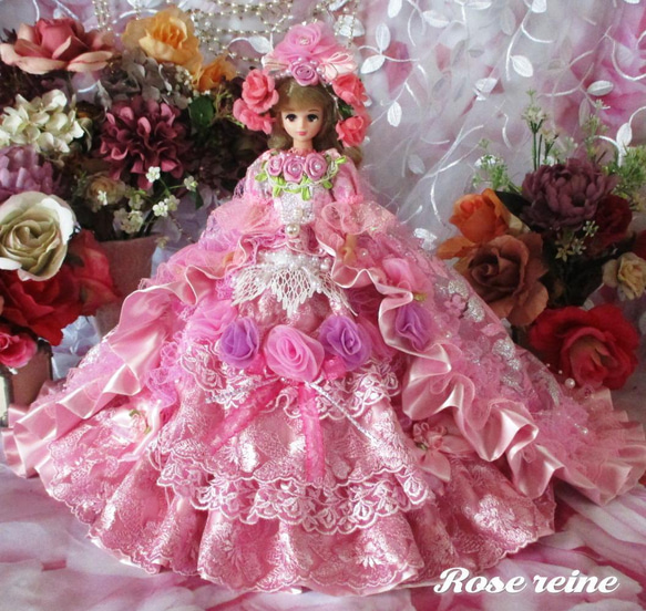 sold K様ご予約品 ベルサイユの薔薇 ローズピンクのラブリースウィートロングトレーンドールドレス 1枚目の画像