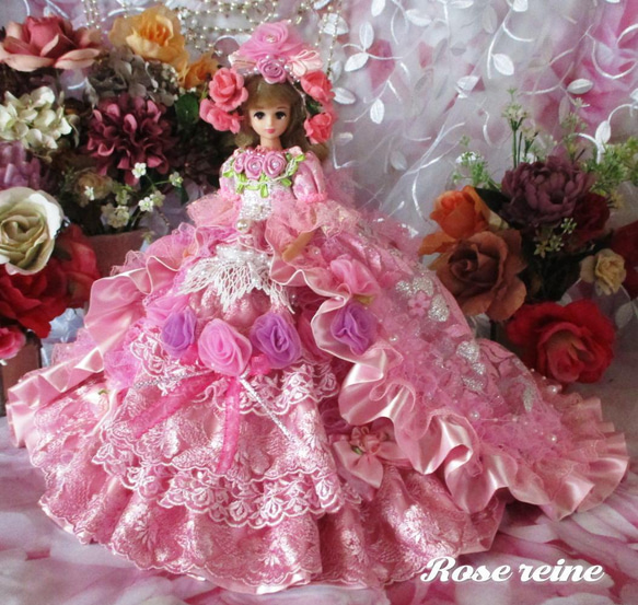 sold K様ご予約品 ベルサイユの薔薇 ローズピンクのラブリースウィートロングトレーンドールドレス 3枚目の画像