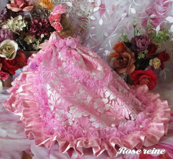 sold K様ご予約品 ベルサイユの薔薇 ローズピンクのラブリースウィートロングトレーンドールドレス 5枚目の画像
