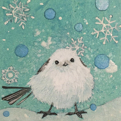 冬の小さい日本画　ふくふくシマエナガ 4枚目の画像