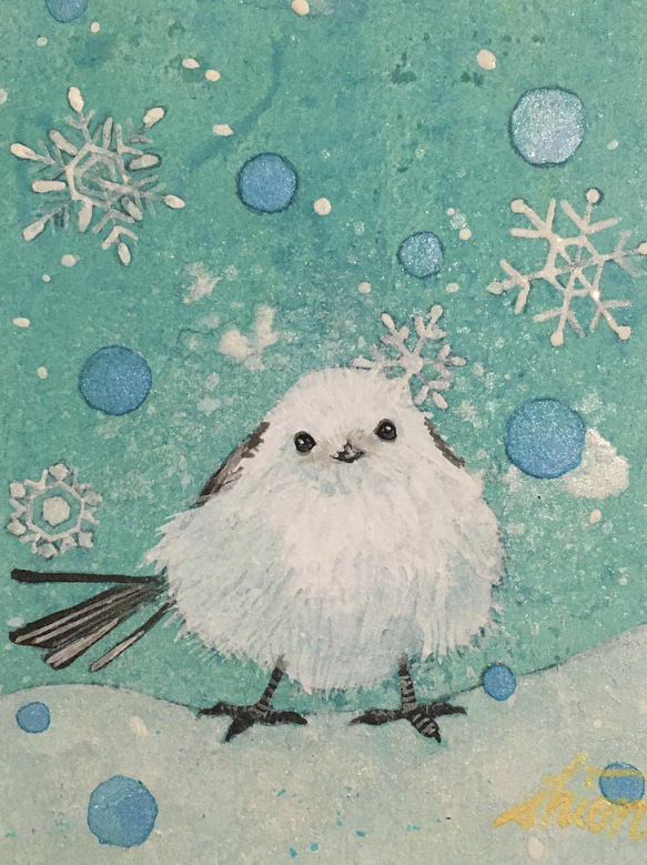 冬の小さい日本画　ふくふくシマエナガ 4枚目の画像