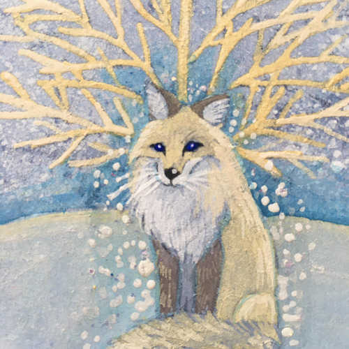 冬の小さい日本画 金毛のキツネ 絵画 紫苑工房 -Atelier Shion- 通販