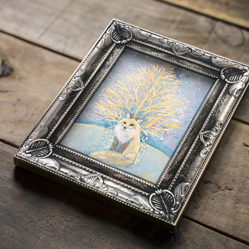 冬の小さい日本画 金毛のキツネ 絵画 紫苑工房 -Atelier Shion- 通販