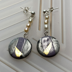 アートオブザアース-デザイナーシリーズイヤリングイヤリング淡水真珠金箔ソフト陶器 3枚目の画像