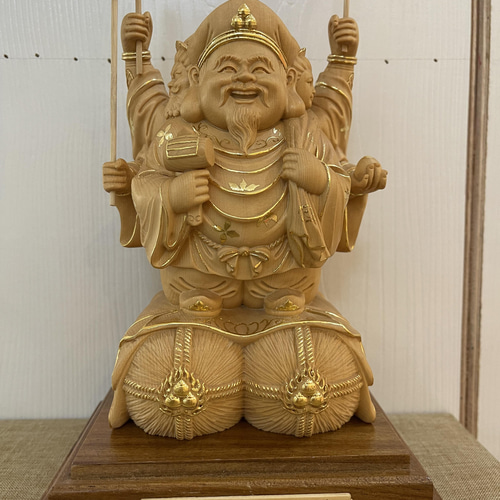 彫刻　仏教美術　黒柿無垢材　一刀彫　大黒像　置物　床飾　願掛け　BE656 彫刻 仏教美術 黒柿無垢材 一刀彫 大黒像 置物 床飾 願掛け