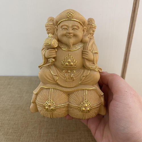 極上品 切金 三面大黒天 精密彫刻 木彫仏像 置物 彫刻 大波彫刻 通販