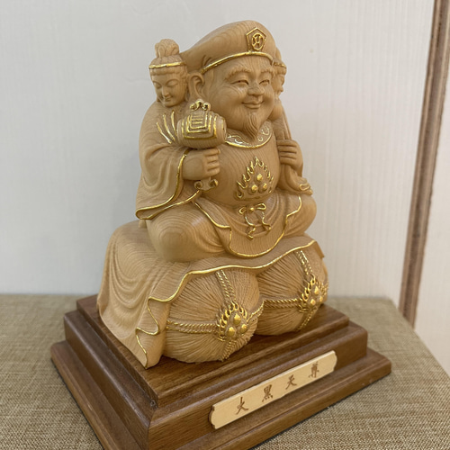 極上品 切金 三面大黒天 精密彫刻 木彫仏像 置物 彫刻 大波彫刻 通販