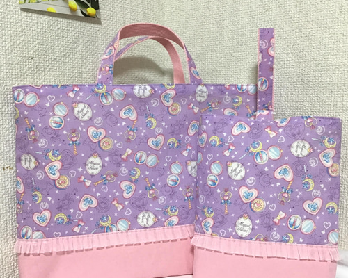 入園入学4点セット　ハートキルティング　ラベンダー　ライトベージュ　お着替え袋Ｍ 入園入学4点セット ハートキルティング ラベンダー ベージュ お